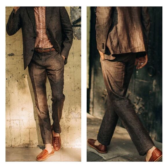 Taylor Stitch The Sheffield Trouser Mens 29 In Coco Brown Linen Unfinished NEW - Picture 2 of 16